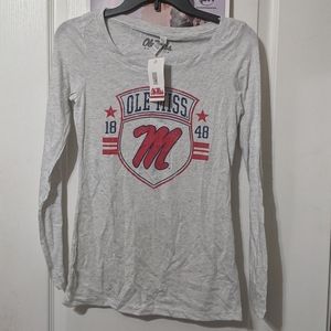 Ole Miss University of Mississippi Women's Long Sleeve Gray Logo Tshirt College